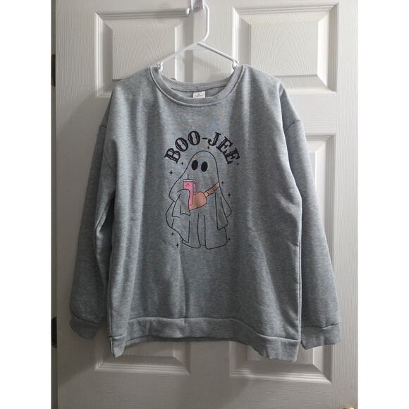 Women's Grey Boo-jee Ghost Halloween Sweater Light Grey Ghost Stanley Cup Funny - Picture 1 of 6